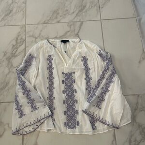 Nili Lotan White Blouse with Purple Embroidery
